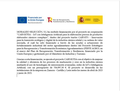 CARNIOTIA – IoT con Inteligencia Artificial para la elaboración precisa de productos elaborados cárnicos complejos.